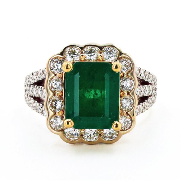 2.81 ctw Emerald and 1.02 ctw Diamond 18K Yellow and White Gold Ring (GIA CERTIF