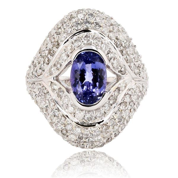 1.88 ctw Tanzanite and 1.85 ctw Diamond 14K White Gold Ring