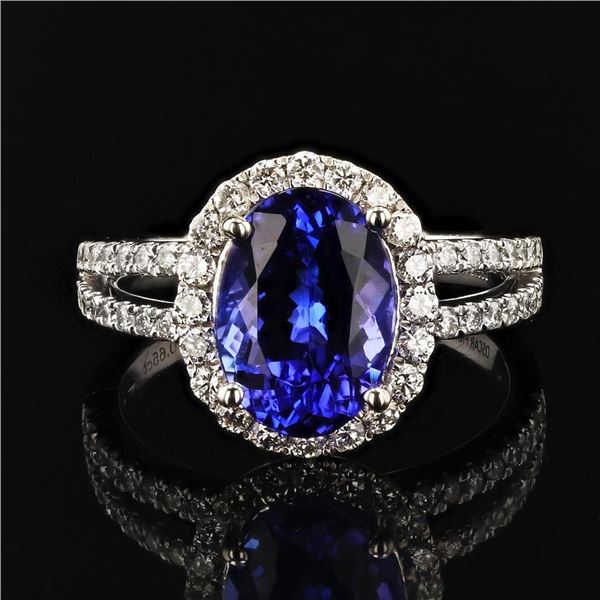 3.16 ctw Tanzanite and 0.65 ctw Diamond Platinum Ring
