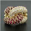 Image 2 : Fancy 14k Gold 2.65 ctw Round Diamond Ruby Puffed Interlocking Loop Wide Band Ri
