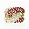 Image 4 : Fancy 14k Gold 2.65 ctw Round Diamond Ruby Puffed Interlocking Loop Wide Band Ri