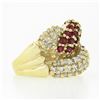 Image 5 : Fancy 14k Gold 2.65 ctw Round Diamond Ruby Puffed Interlocking Loop Wide Band Ri