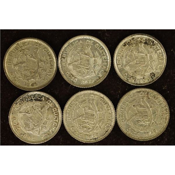 2-1945, 2-1948 &2-1949 GUATEMALA SILVER 5 CENTAVOS