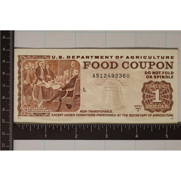 1993-B US DEPARTMENT OF AGRICULTURE $1 FOOD COUPON