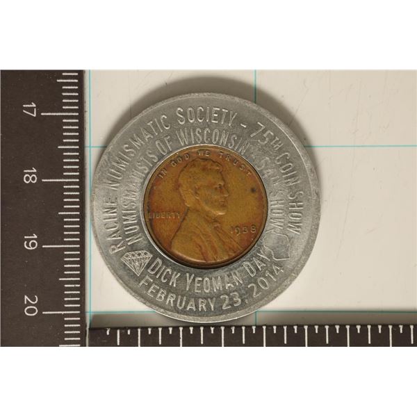 ENCASED 1938 LINCOLN WHEAT CENT  RACINE