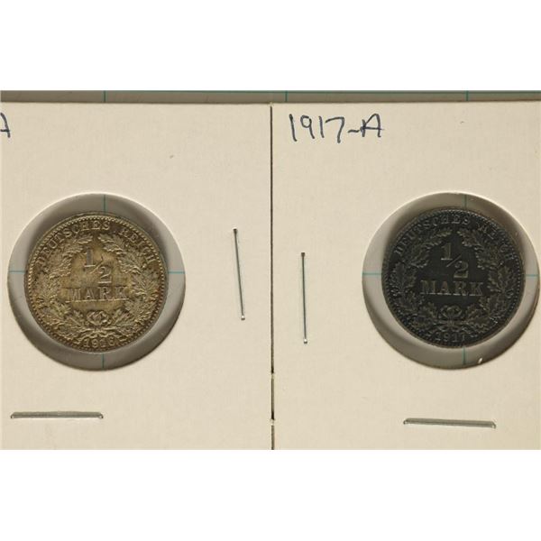 1916--A & 1917-A GERMAN SILVER 1/2 MARKS