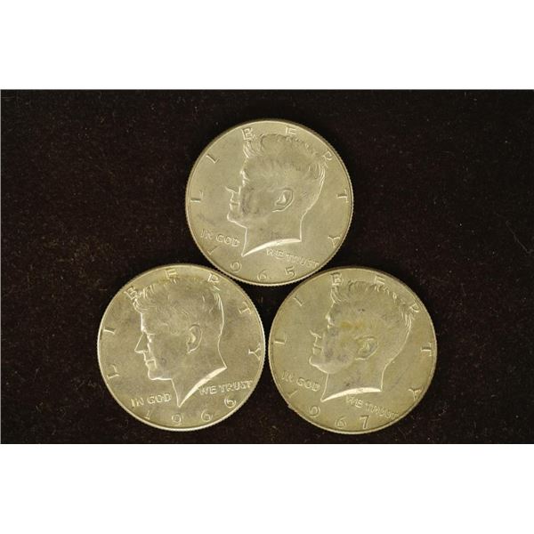 1965, 1966 & 1967 40% SILVER JFK HALF DOLLARS