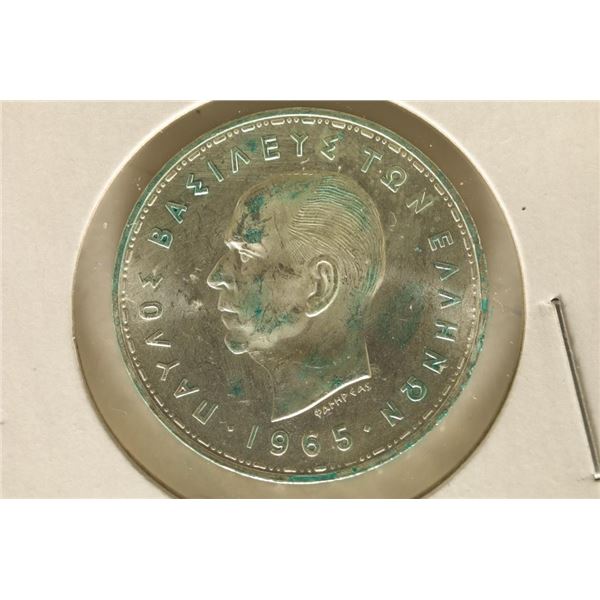 1965 GREECE SILVER 20 DRACHMAI .2013 OZ. ASW