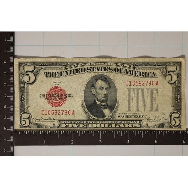 1928-F US $5 RED SEAL NOTE
