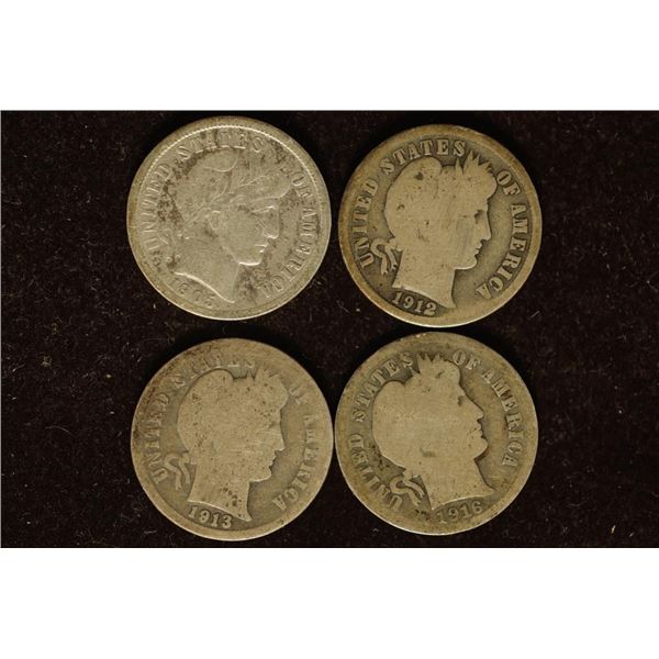 1905-S, 1912, 1913 & 1916 SILVER BARBER DIMES