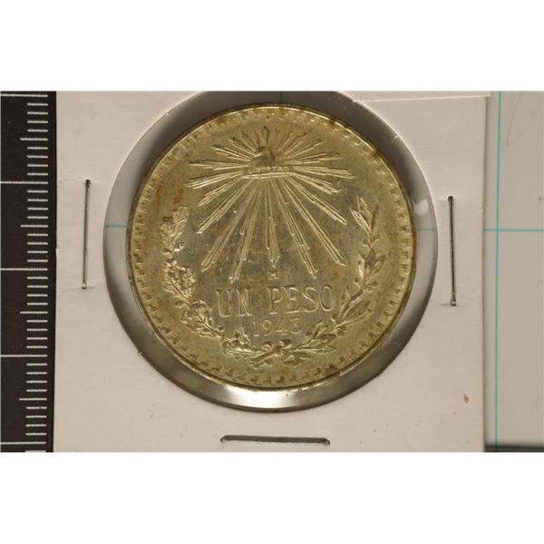 1943-M MEXICO SILVER CAP & RAYS PESO .3857 OZ. ASW