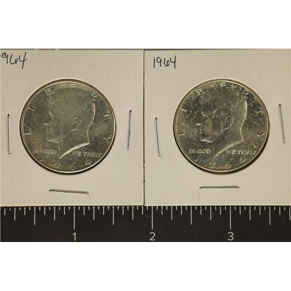 2-1964 90% SILVER JFK HALF DOLLARS. UNC