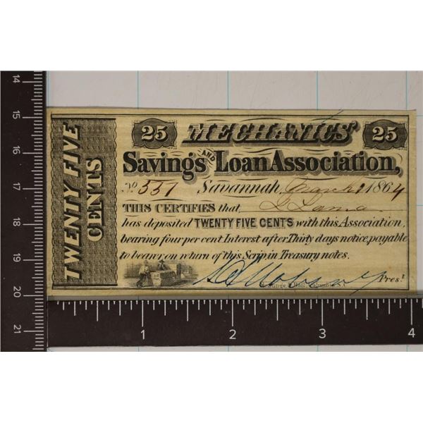 1864 MECHANICS BANK SAVING & LOAN, SAVANNAH