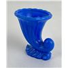 Image 2 : Blue Akro Agate Glass Cornucopia Vase