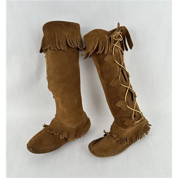 Suede Leather Knee High Moccasins