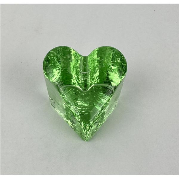 Celery Fire and Light Glass Heart Paperweight