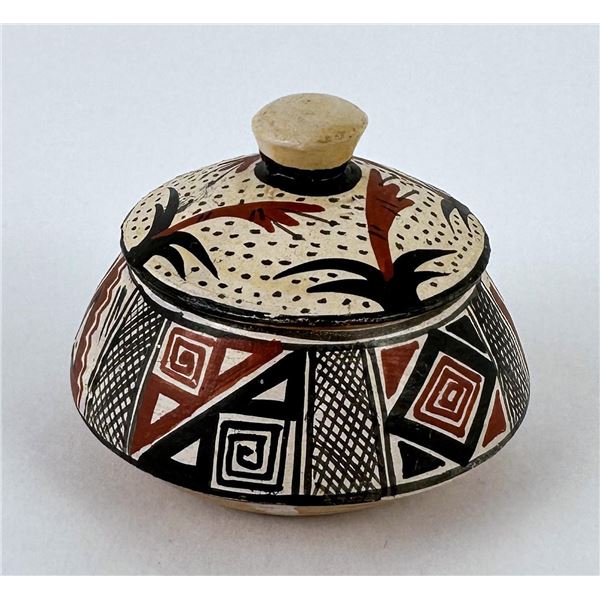 South American Polychrome Pottery Covered Dish