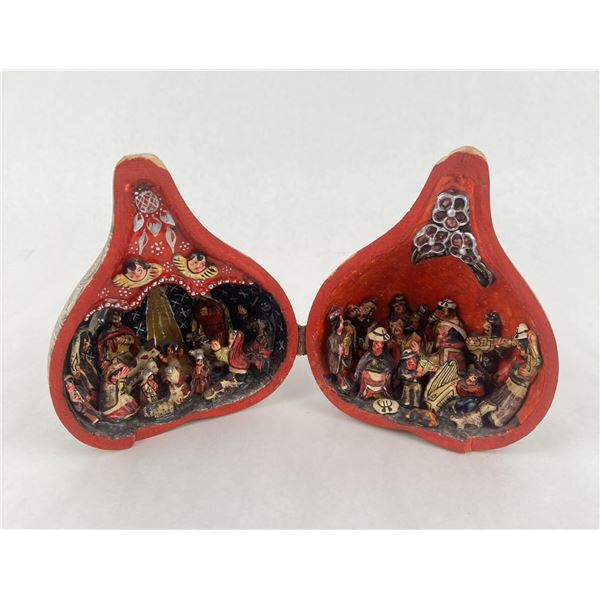 Peruvian Folk Art Nativity Painted Gourd