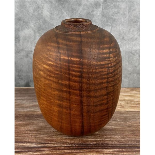 Michael Lee Hawaii Carved Koa Wood Vase