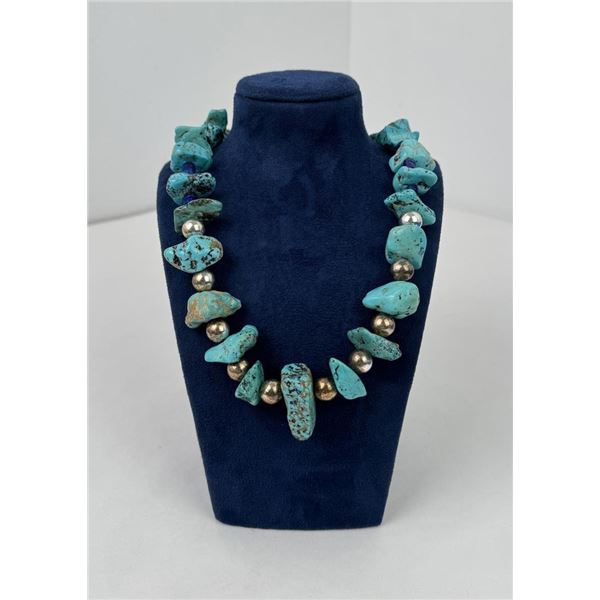 Kingman Turquoise Silver Bench Bead Necklace