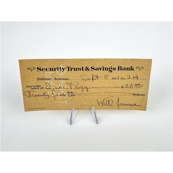 1931 Will James Montana Signed Check