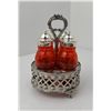 Image 1 : Red Etched Glass Cruet Condiment Set