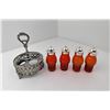 Image 3 : Red Etched Glass Cruet Condiment Set