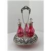Image 1 : Cranberry Glass Castor Condiment Cruet Set
