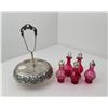 Image 3 : Cranberry Glass Castor Condiment Cruet Set