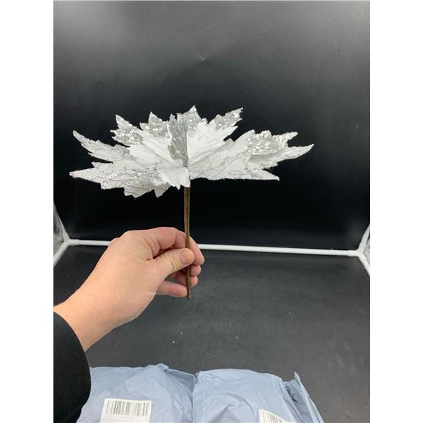 6pc Glitter Artificial Pointsettia 9.4in