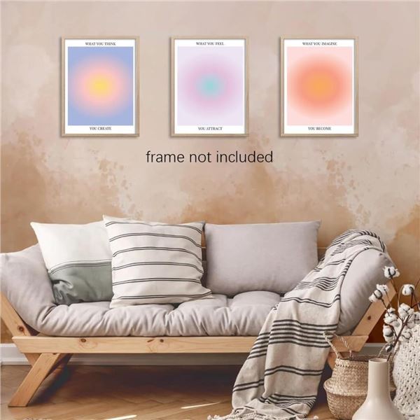 BWJINGYU 3 Piece Colorful Abstract Aura Wall Art Mind Body Soul Quote Canvas Posters Danish Pastel R