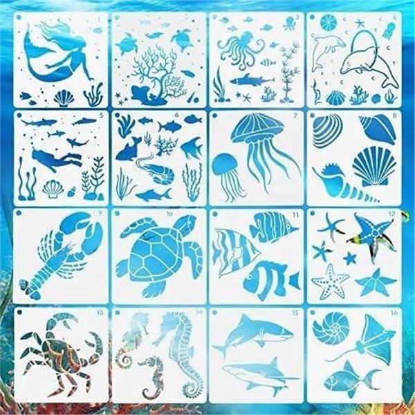 AvoDovA 16Pcs Drawing Painting Stencils Template Set, Creatures Drawing Stencil Set for Kids, Plasti
