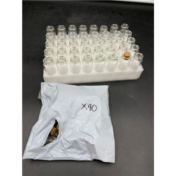 Lot of 40 Small Glass Bottles with Cork Lids