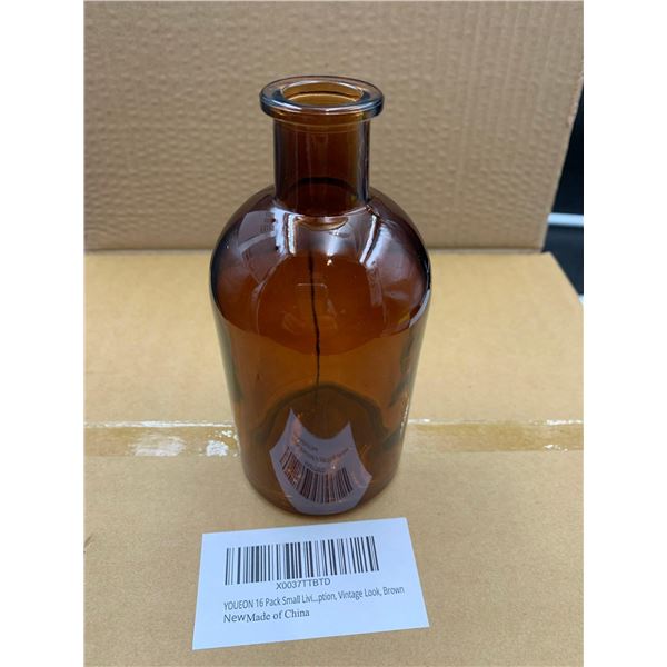 Youeon 16pk Small Vintage Look Brown Glass Bottles (16ct)