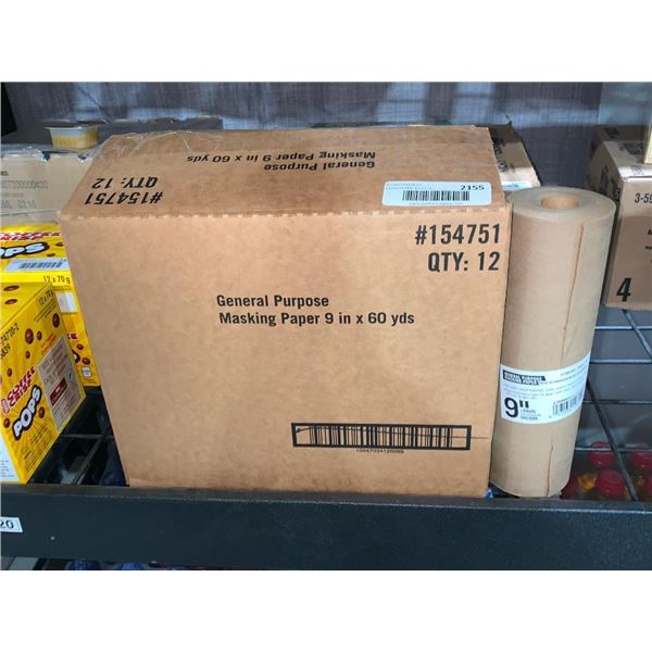 General Purpose Masking Paper 9" x 60 Yards  Lot of 12 Rolls