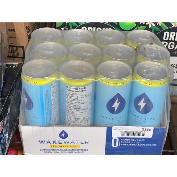 Wake Water Lemon Caffeinated Sparkling Water Beverage 12x355ml