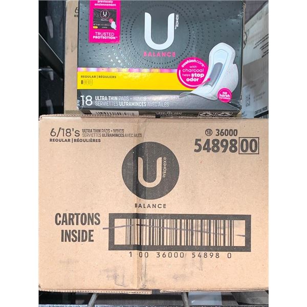 Kotex U Balance Ultra Thin Pads w/ Wings Regular 6 x 18