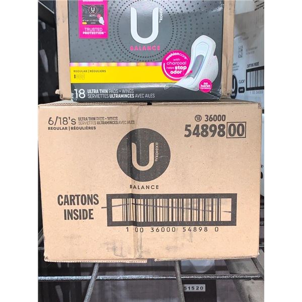 Kotex U Balance Ultra Thin Pads w/ Wings Regular 6 x 18