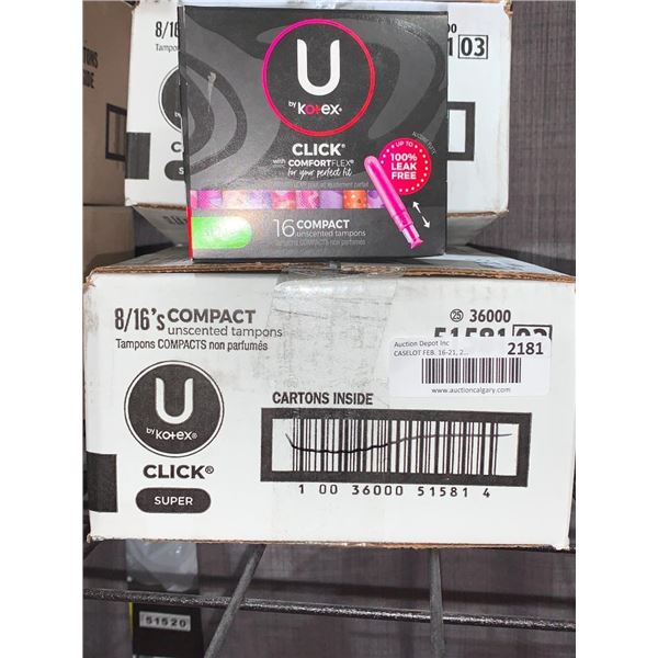 Kotex U Click w/ Comfort Flex  Unscented Tampons 8 x 16