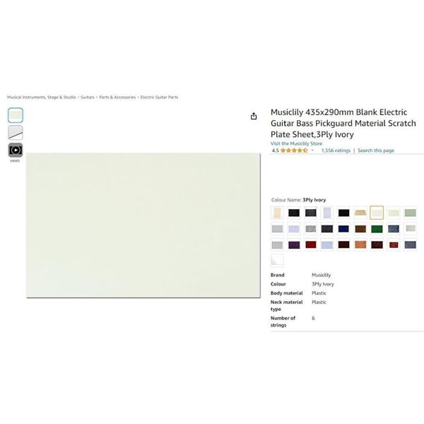Musiclily 435x290mm Blank Electric Guitar Bass Pickguard Material Scratch Plate Sheet,3Ply Ivory