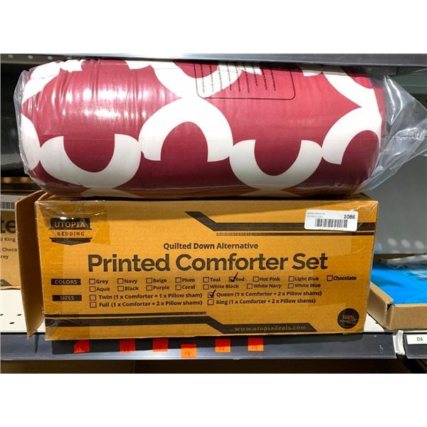 Utopia bedding red quilted down printed comforter set, queen size