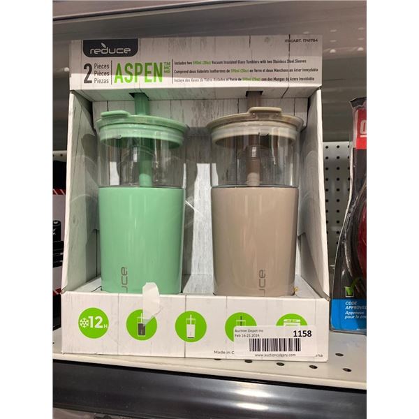 Reduce 2 Piece Aspen Vacuum Insulated Glass Tumblers 590ml