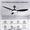 Image 1 : Ohniyou Ceiling Fan with Lights and Remote Control, 52" Black Ceiling Fan with 3 Blades, 6 Speeds Sm