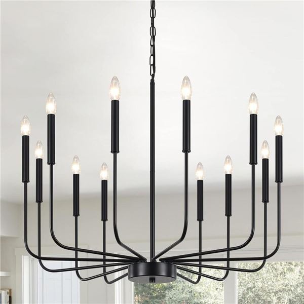 ZemSum 12 Lights Black Chandelier, Modern Chandeliers Ceiling Lights for Dining Room Light Fixtures 