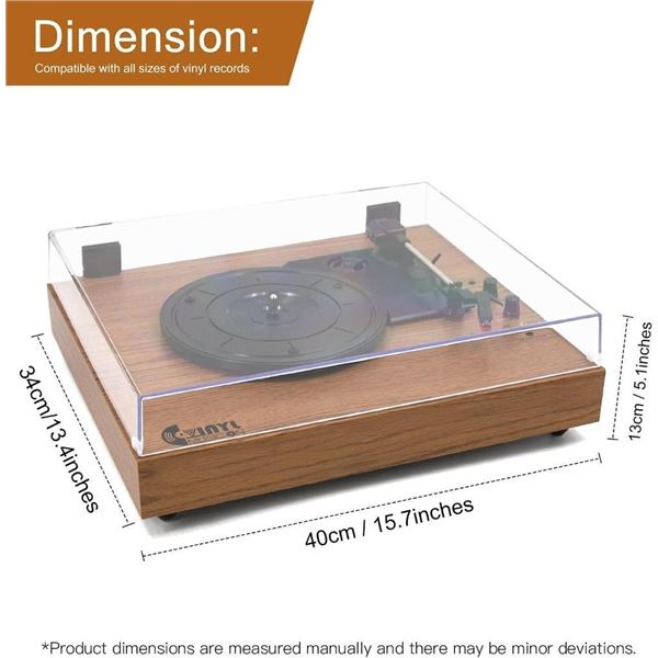 Vinyl Music On, VMO Retro Record Player for 33/45/78 RPM Vinyl Records,Bluetooth Belt-Drive Turntabl