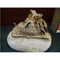 8 bird rookery mounted on whale bone by Gabriel Payenna, 595c