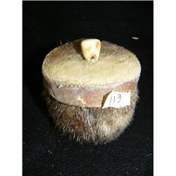 3" seal skin basket with fossilized ivory finial