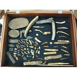 Large collection of whale bone, ivory, jade artifacts from St. Lawrence Island- ulu handle with old 