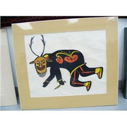 Cape Dorset Print matted and Shrink wrapped, (minor watermark on lower right hand corner)  "Caribou 