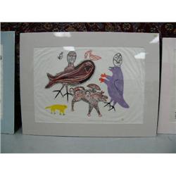 Cape Dorsett Print Matted and Shrink wrapped "Striped Owl and Other Being", 20 of 50, by Tuu-Luug Na